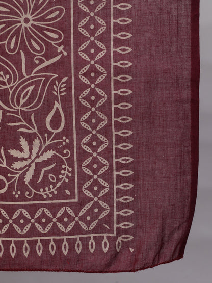 Women Burgundy Printed Flared Maternity Dress Dupatta | LASVINI - Redefining Indian Fashion with Elegance