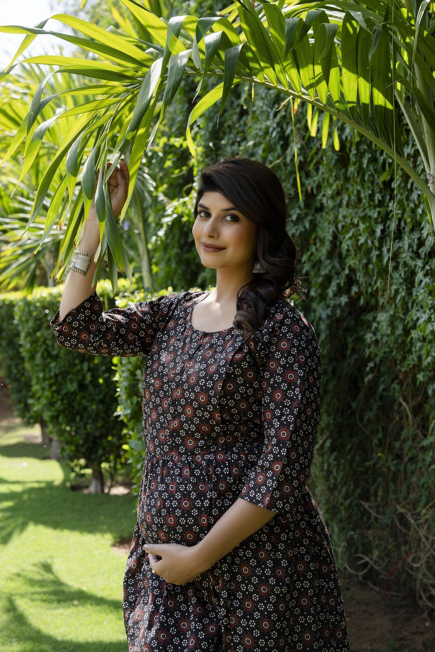 Women Black Floral Printed Flared Maternity Dress | LASVINI - Redefining Indian Fashion with Elegance