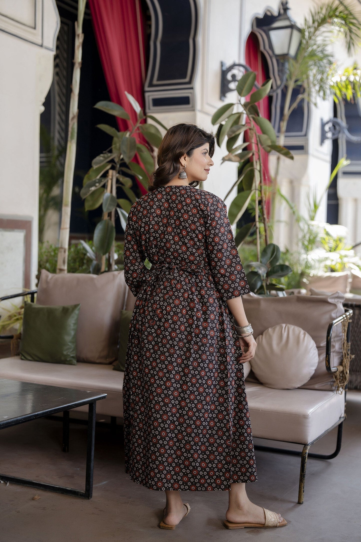 Women Black Floral Printed Flared Maternity Dress | LASVINI - Redefining Indian Fashion with Elegance