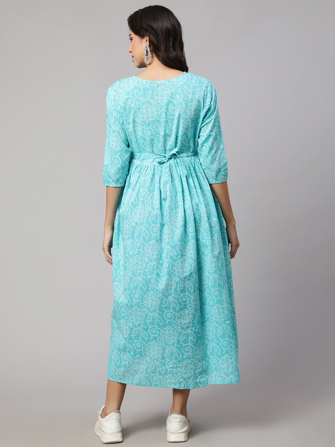 Women Sky Blue Printed Flared Maternity Dress | LASVINI - Redefining Indian Fashion with Elegance