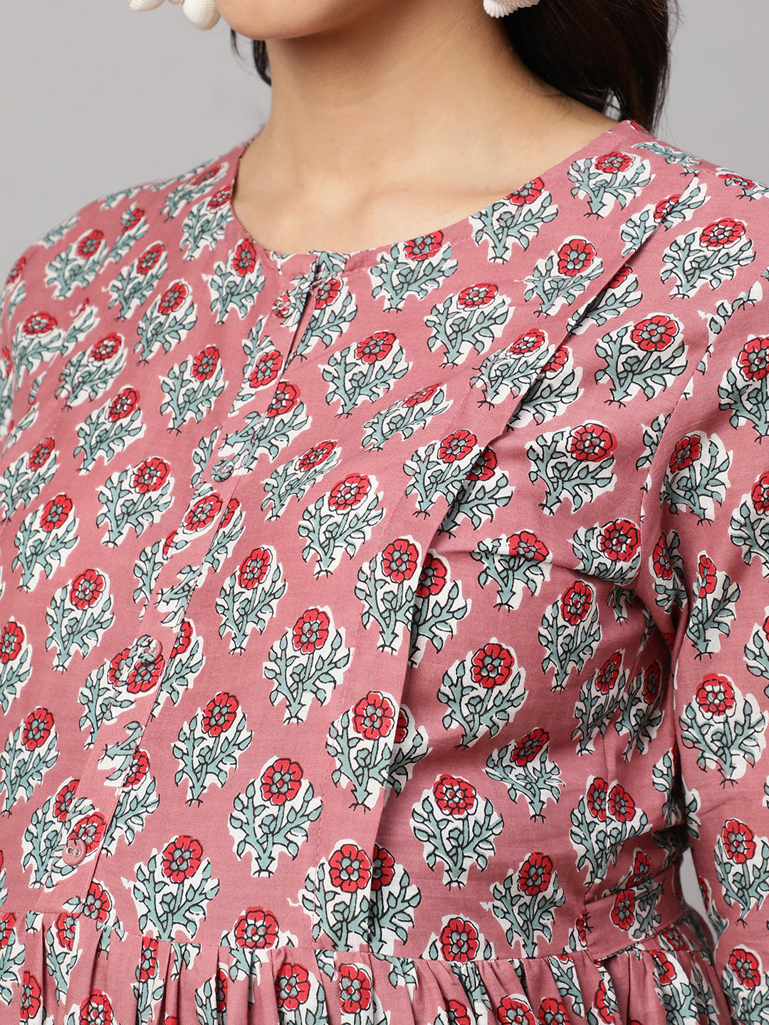 Women Mauve Floral Printed Flared Maternity Dress | LASVINI - Redefining Indian Fashion with Elegance