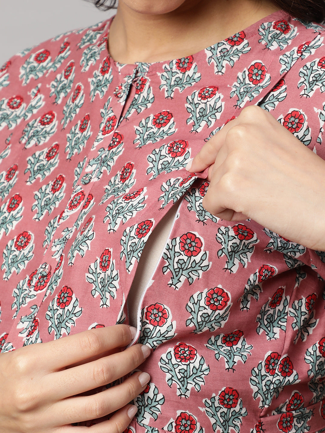 Women Mauve Floral Printed Flared Maternity Dress | LASVINI - Redefining Indian Fashion with Elegance