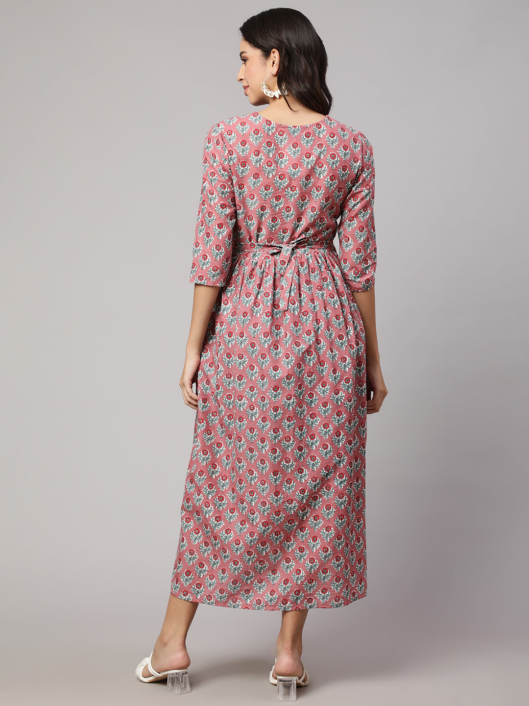 Women Mauve Floral Printed Flared Maternity Dress | LASVINI - Redefining Indian Fashion with Elegance