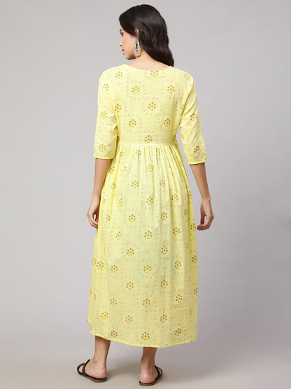 Women Lemon Yellow Printed Maternity Dress | LASVINI - Redefining Indian Fashion with Elegance
