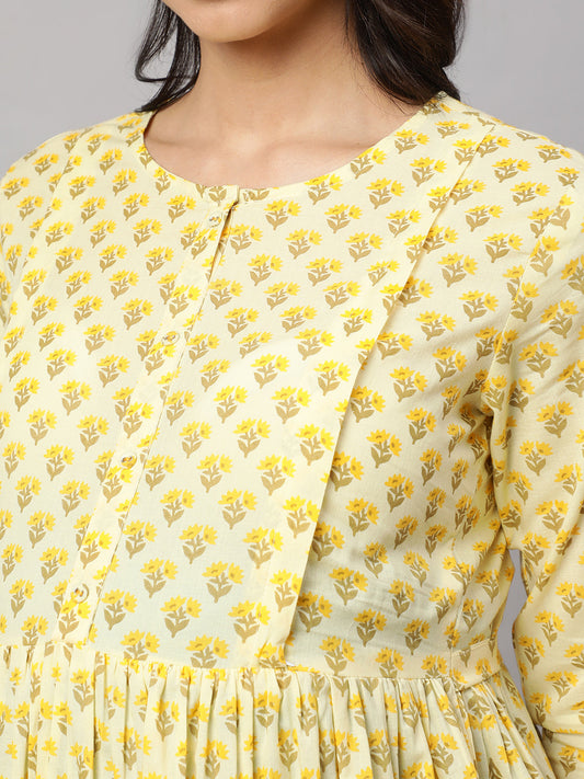 Women Cream Printed Maternity Dress | LASVINI - Redefining Indian Fashion with Elegance