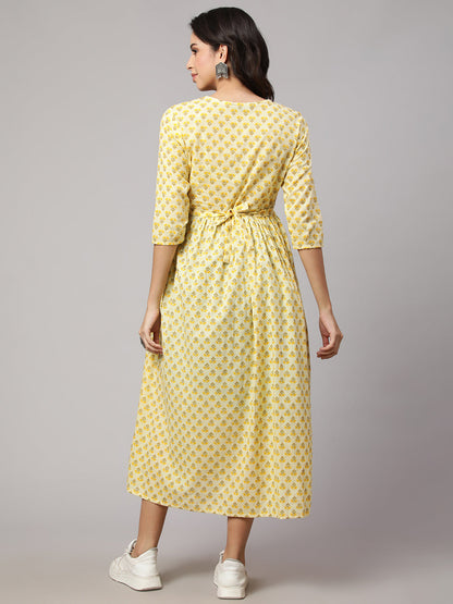 Women Cream Printed Maternity Dress | LASVINI - Redefining Indian Fashion with Elegance