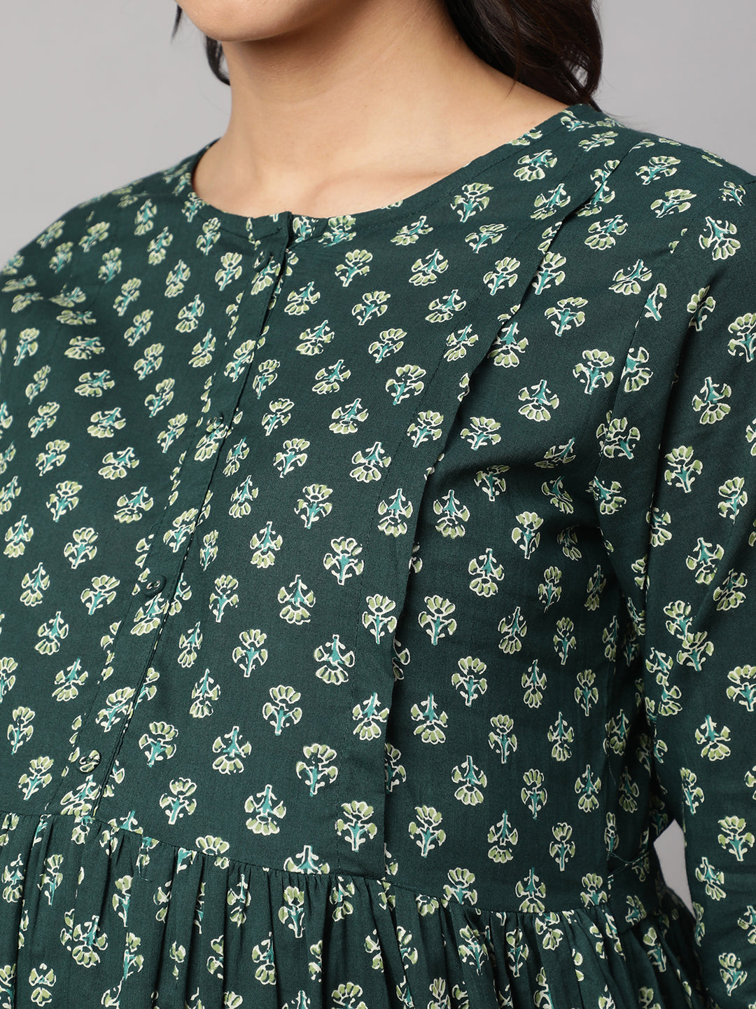 Women Green Ethnic Printed Maternity Dress | LASVINI - Redefining Indian Fashion with Elegance