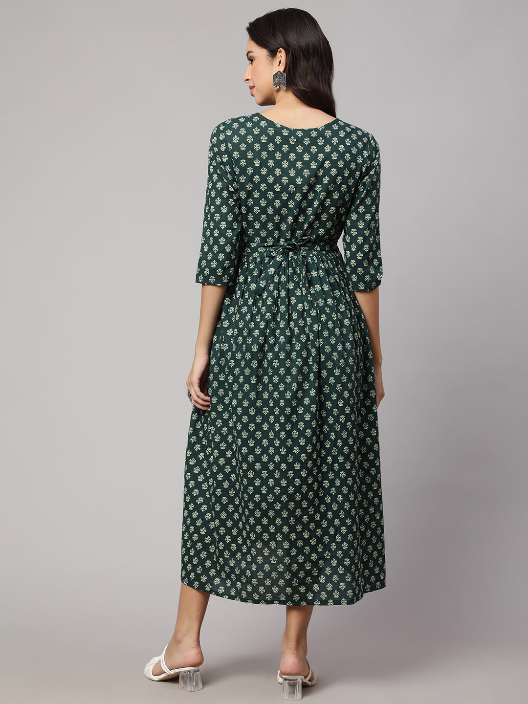 Women Green Ethnic Printed Maternity Dress | LASVINI - Redefining Indian Fashion with Elegance