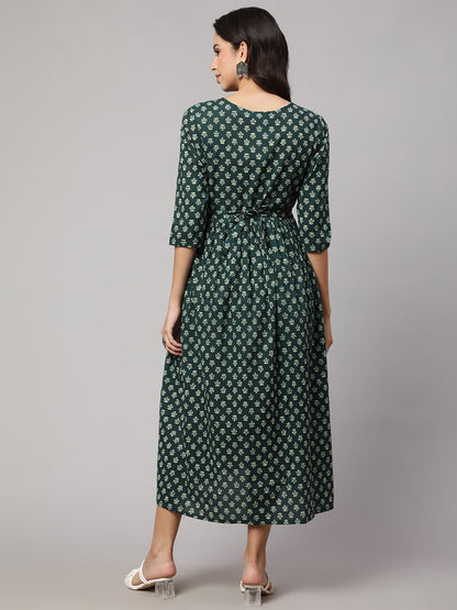 Women Green Ethnic Printed Maternity Dress | LASVINI - Redefining Indian Fashion with Elegance