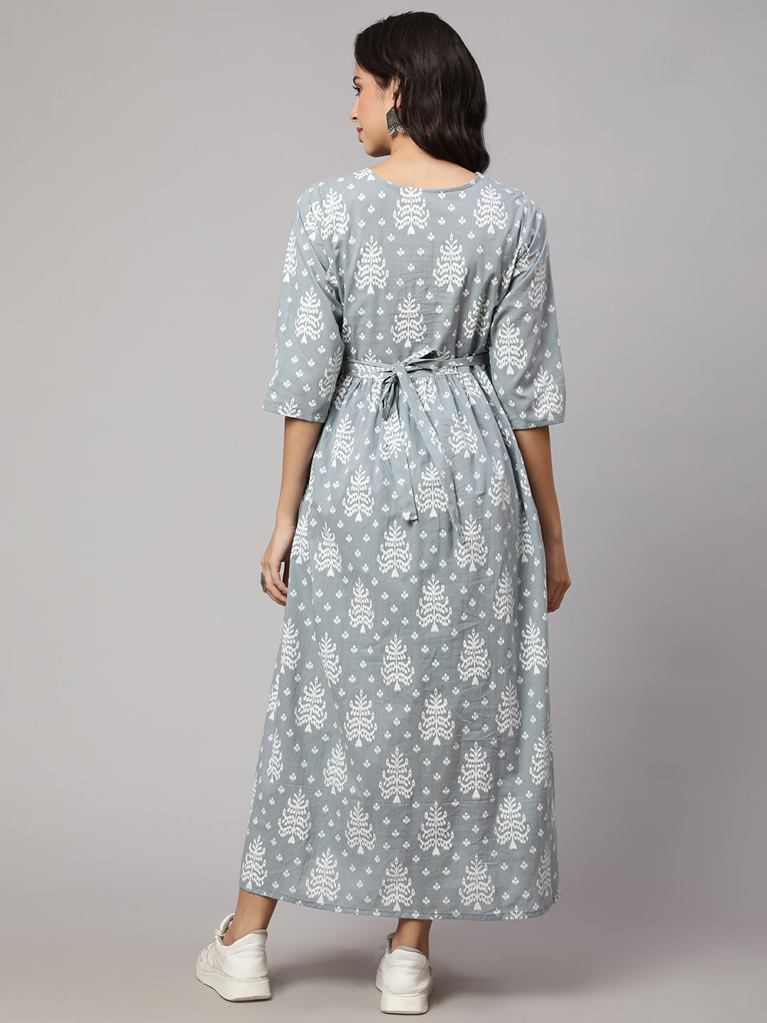 Women Grey Ethnic Printed Maternity Dress | LASVINI - Redefining Indian Fashion with Elegance