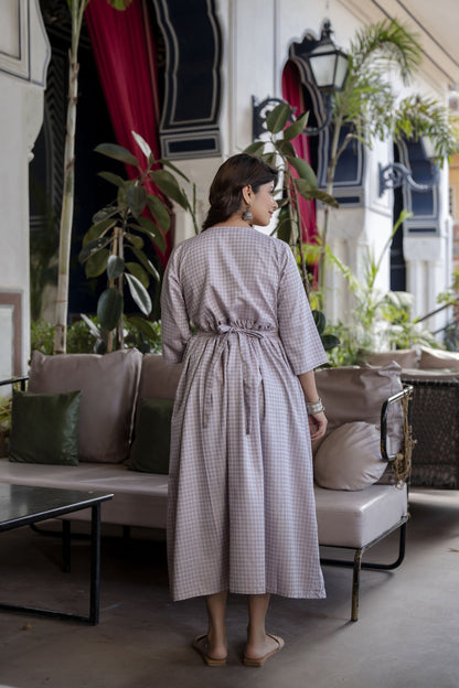 Women Taupe Geometric Printed Maternity Dress | LASVINI - Redefining Indian Fashion with Elegance