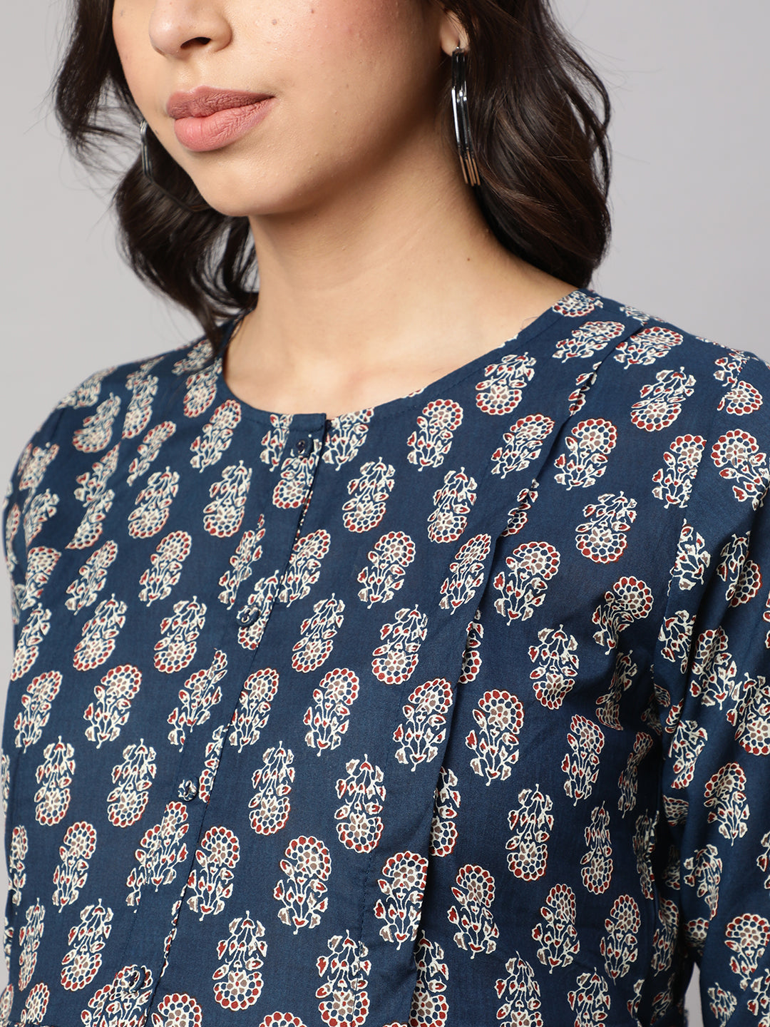 Women Blue Printed Flared Maternity Dress | LASVINI - Redefining Indian Fashion with Elegance