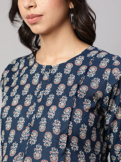 Women Blue Printed Flared Maternity Dress | LASVINI - Redefining Indian Fashion with Elegance