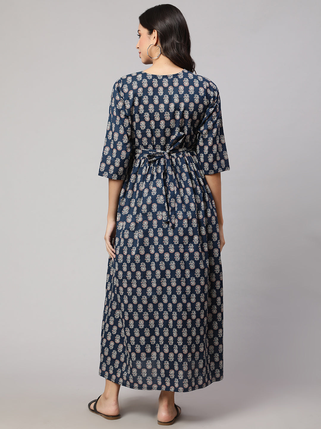 Women Blue Printed Flared Maternity Dress | LASVINI - Redefining Indian Fashion with Elegance