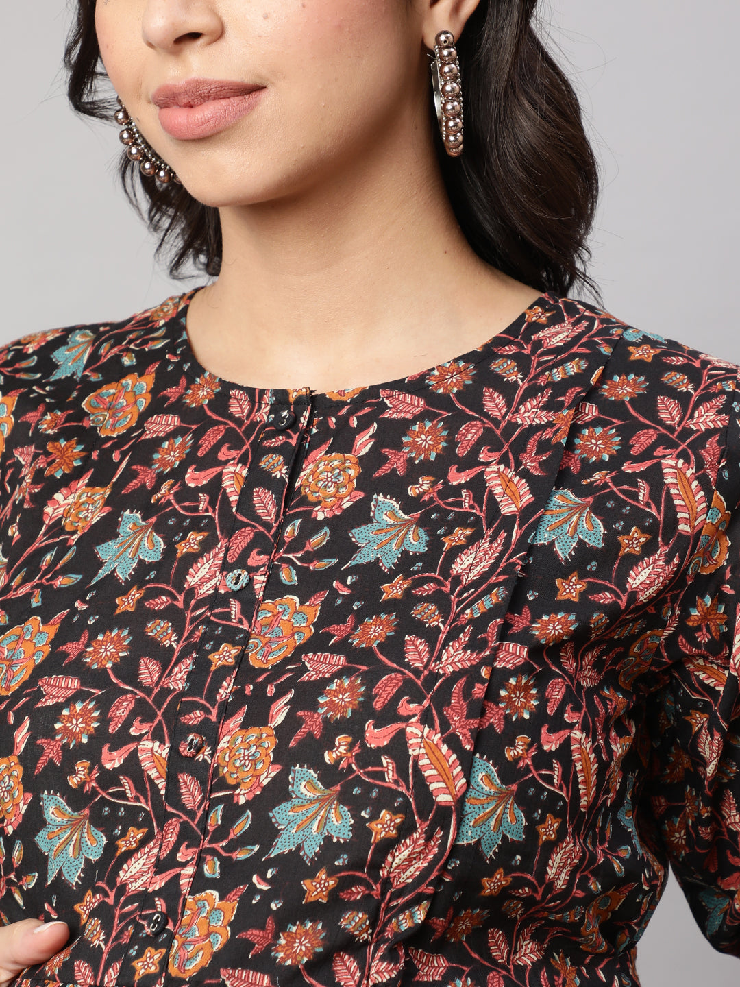 Women Black Printed Flared Maternity Dress | LASVINI - Redefining Indian Fashion with Elegance