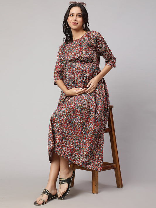 Women Multi Printed Maternity Dress | LASVINI - Redefining Indian Fashion with Elegance