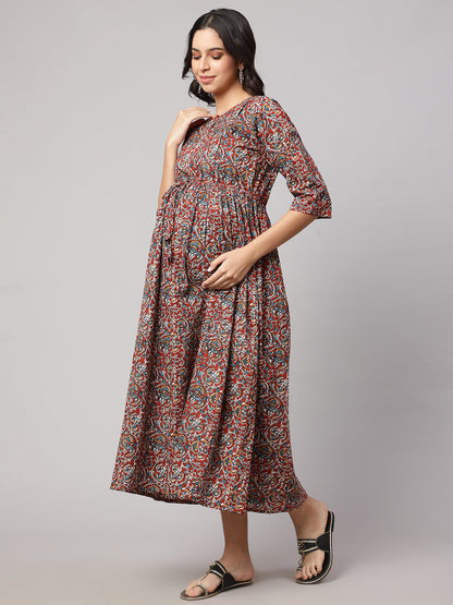 Women Multi Printed Maternity Dress | LASVINI - Redefining Indian Fashion with Elegance