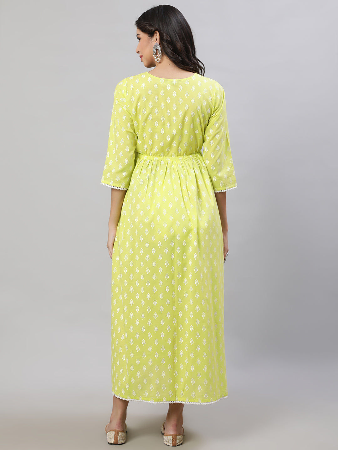 Women Yellow Printed Flared Maternity Dress | LASVINI - Redefining Indian Fashion with Elegance