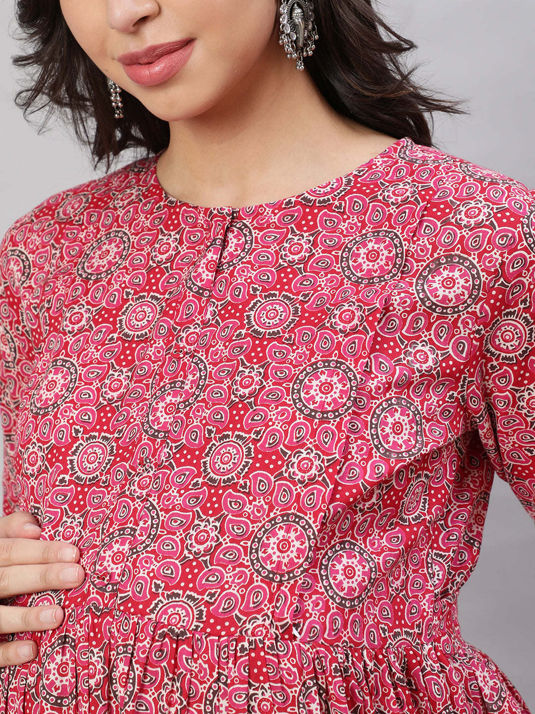 Women Pink Printed Flared Maternity Dress | LASVINI - Redefining Indian Fashion with Elegance