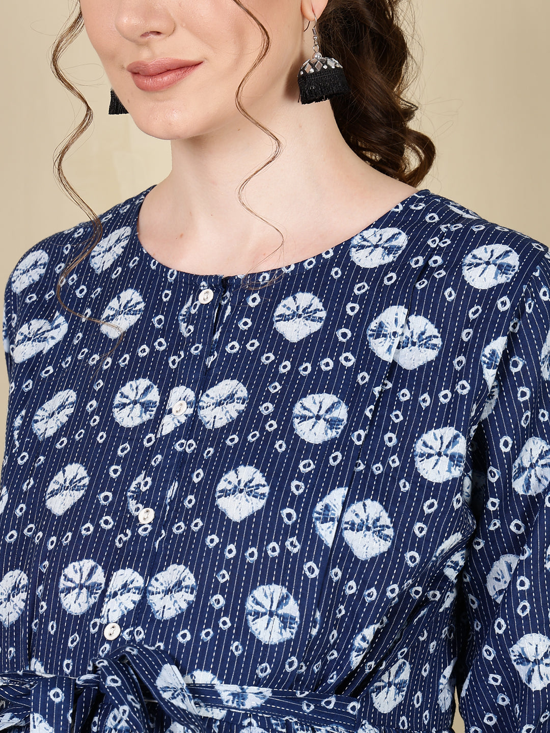 Women Navy Blue Printed Flared Maternity Dress | LASVINI - Redefining Indian Fashion with Elegance