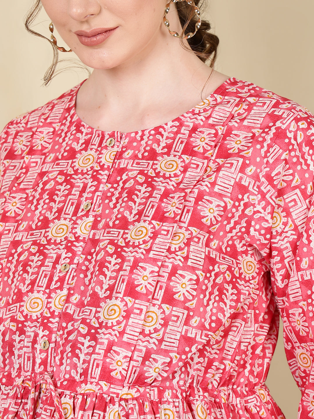 Women Pink Printed Flared Maternity Dress | LASVINI - Redefining Indian Fashion with Elegance