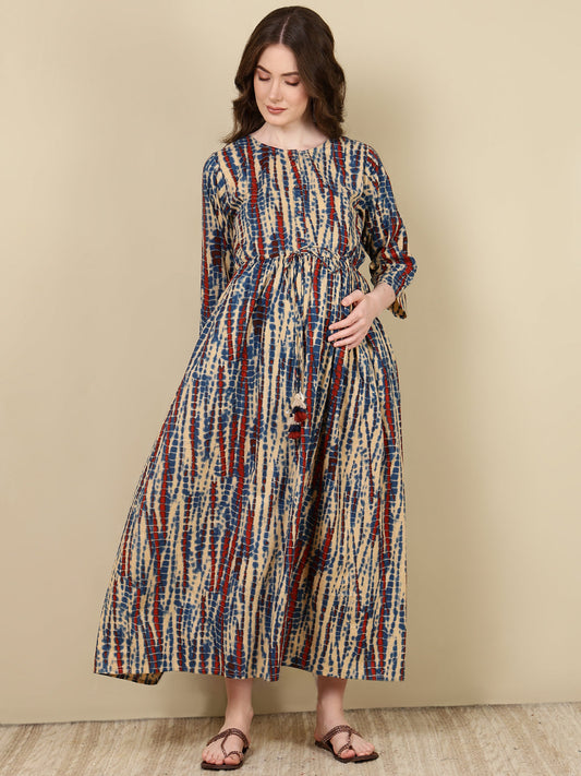 Women Multi Printed Flared Maternity Dress | LASVINI - Redefining Indian Fashion with Elegance