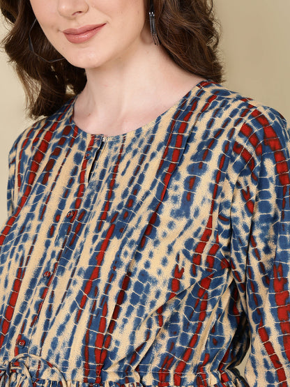 Women Multi Printed Flared Maternity Dress | LASVINI - Redefining Indian Fashion with Elegance