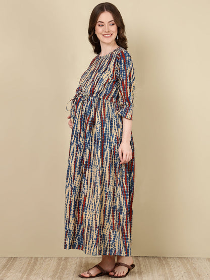 Women Multi Printed Flared Maternity Dress | LASVINI - Redefining Indian Fashion with Elegance