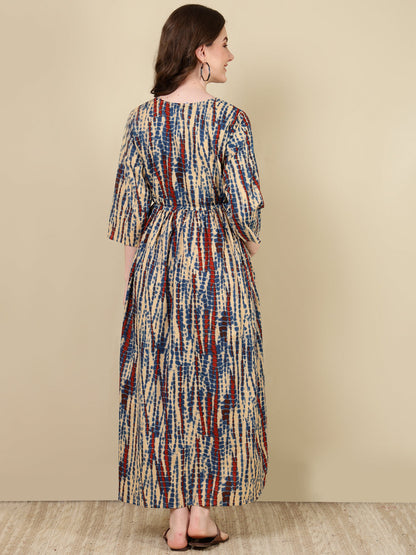 Women Multi Printed Flared Maternity Dress | LASVINI - Redefining Indian Fashion with Elegance