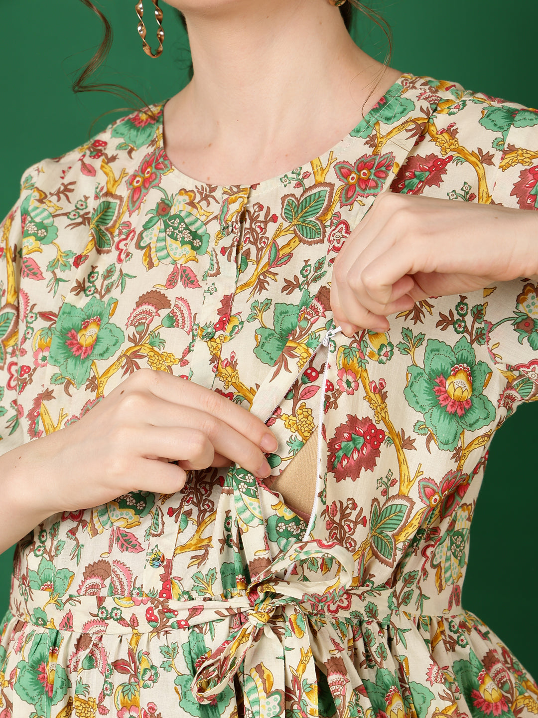 Women Off White Printed Flared Maternity Dress | LASVINI - Redefining Indian Fashion with Elegance