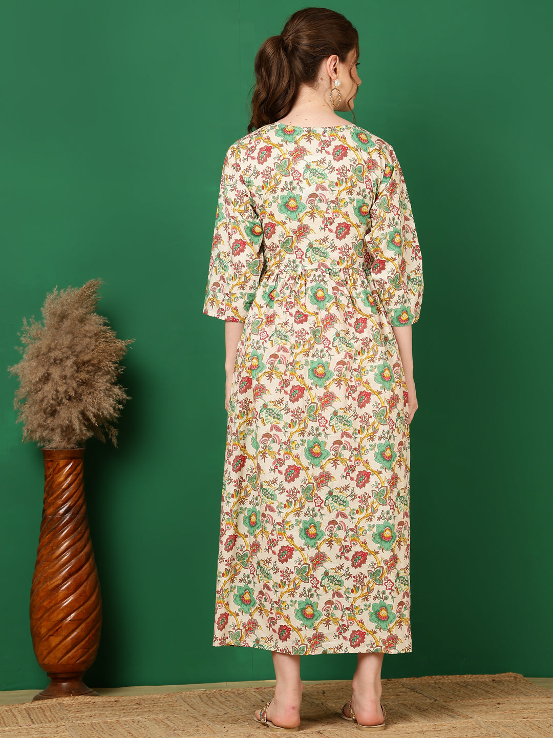 Women Off White Printed Flared Maternity Dress | LASVINI - Redefining Indian Fashion with Elegance