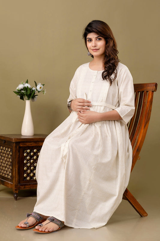 Off White Maternity Dress For Women | LASVINI - Redefining Indian Fashion with Elegance
