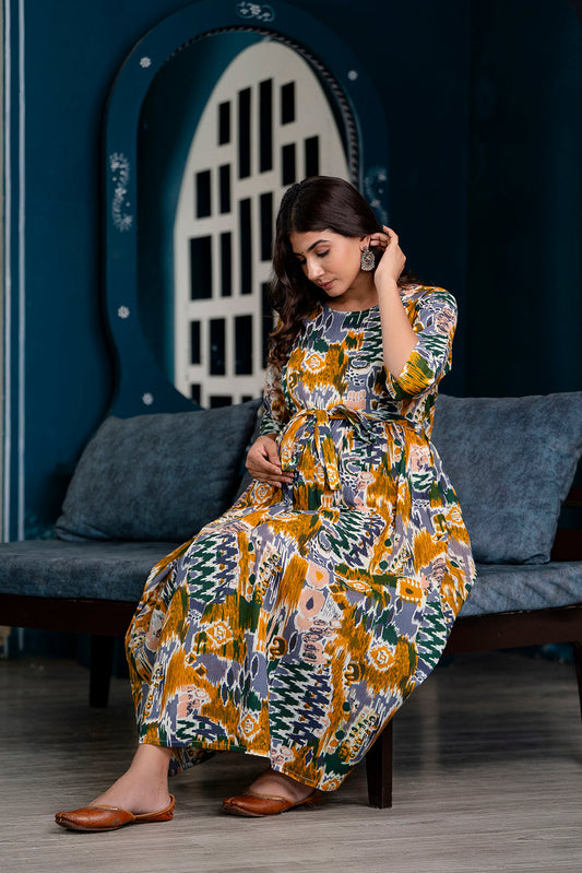 Multi Printed Maternity Dress For Women | LASVINI - Redefining Indian Fashion with Elegance