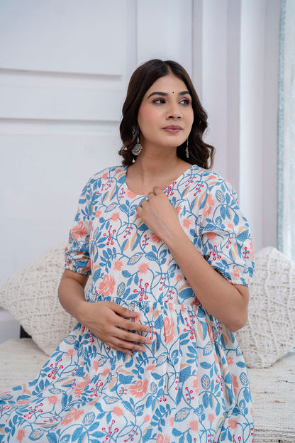 Off White Maternity Dress For Women | LASVINI - Redefining Indian Fashion with Elegance