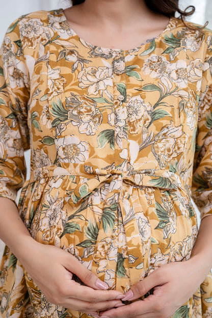 Cream Printed Maternity Dress For Women | LASVINI - Redefining Indian Fashion with Elegance