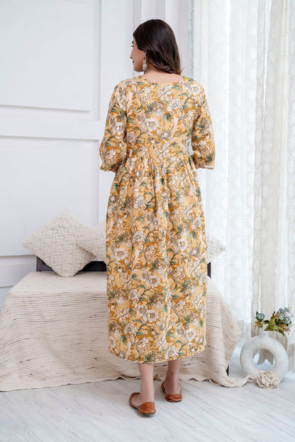 Cream Printed Maternity Dress For Women | LASVINI - Redefining Indian Fashion with Elegance