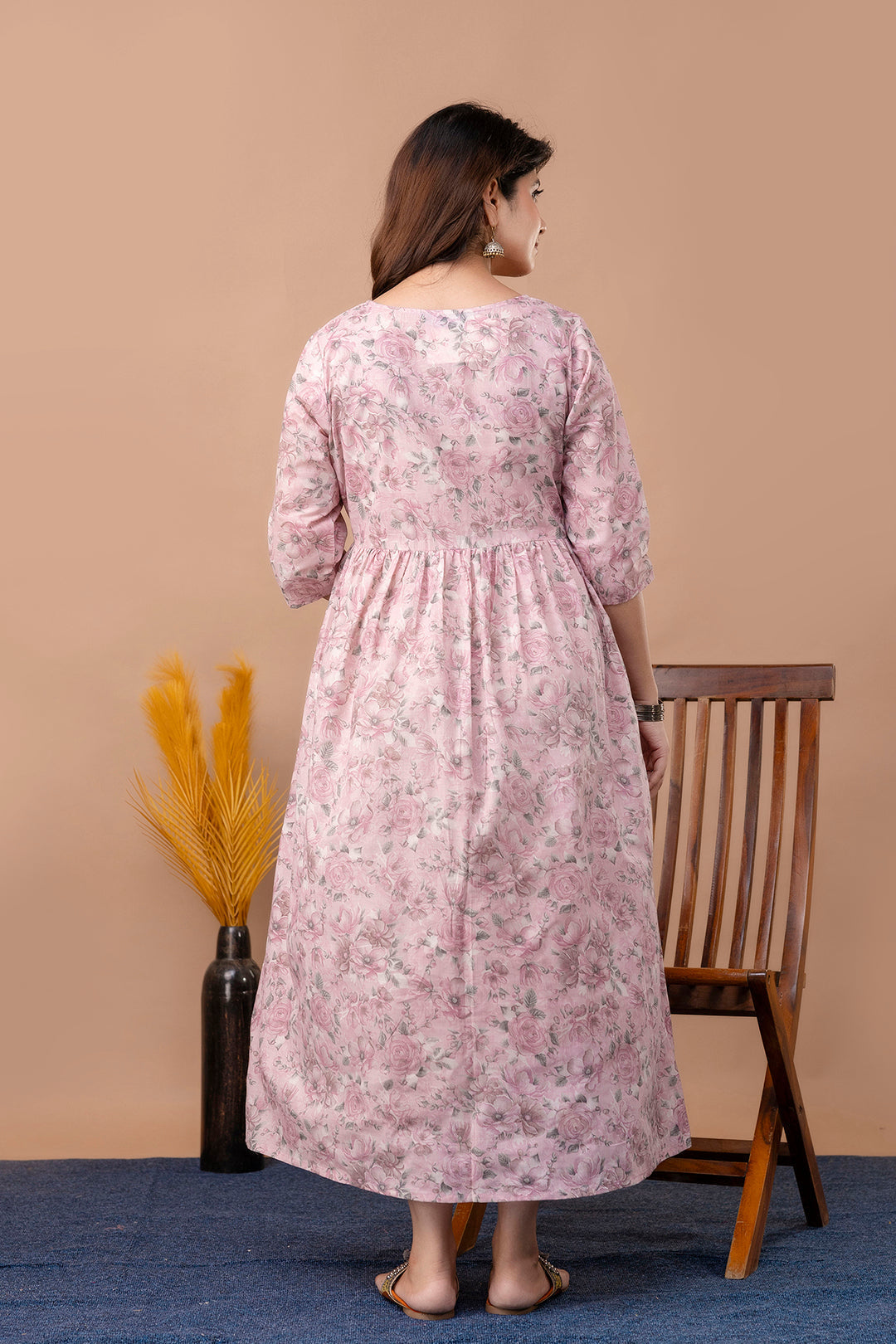 Pink Printed Maternity Dress For Women | LASVINI - Redefining Indian Fashion with Elegance