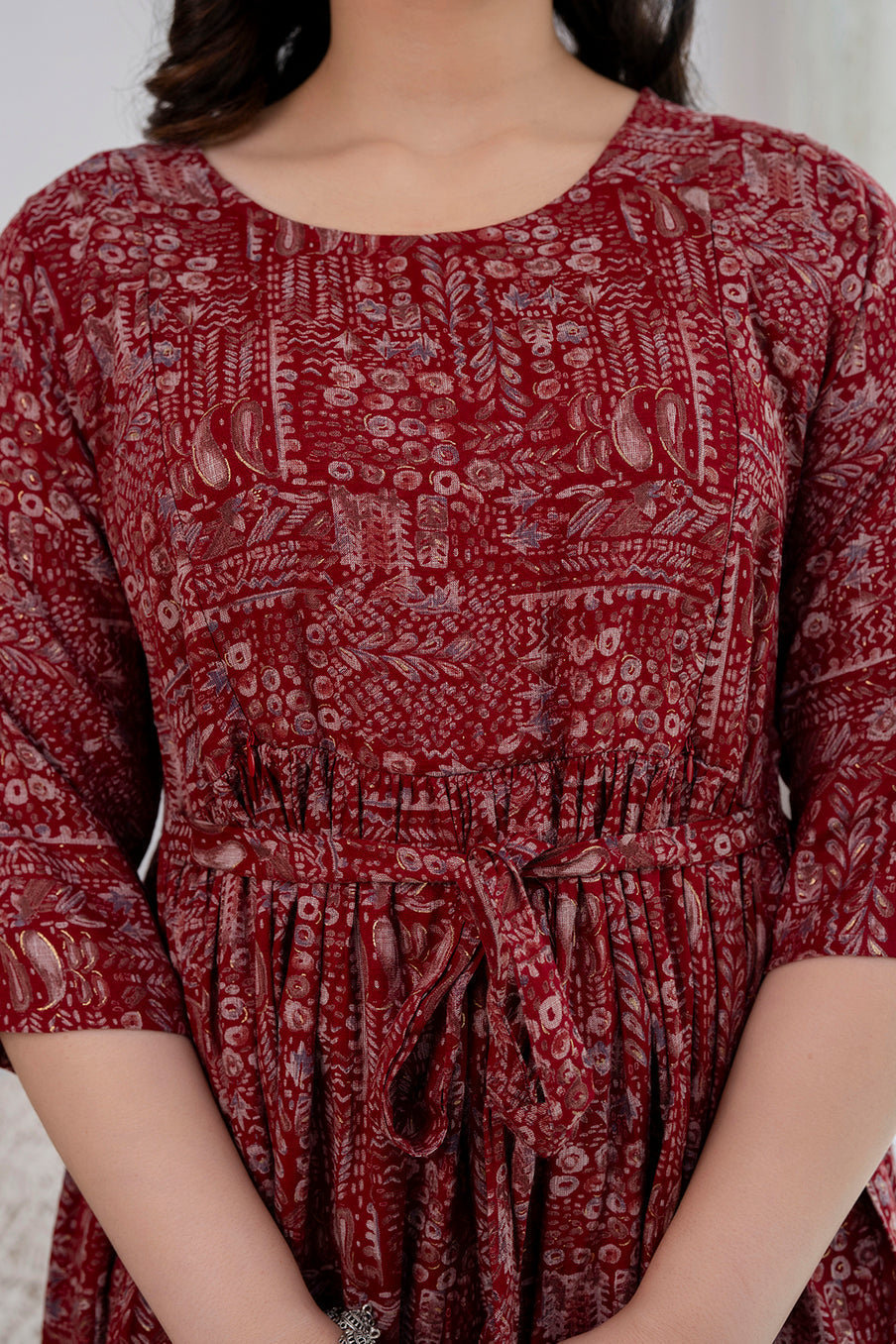 Navy Maroon Abstract Printed Maternity Dress For Women | LASVINI - Redefining Indian Fashion with Elegance