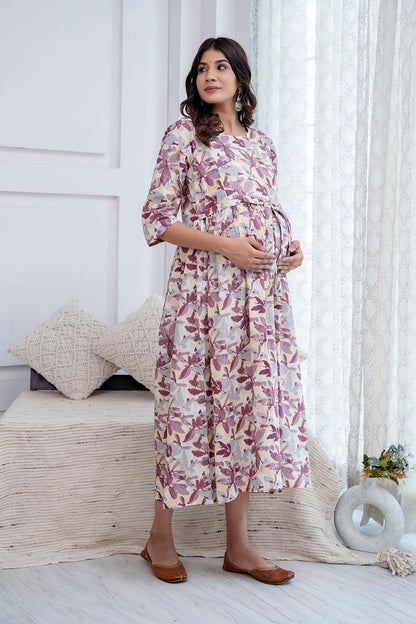 Off White Maternity Dress For Women | LASVINI - Redefining Indian Fashion with Elegance