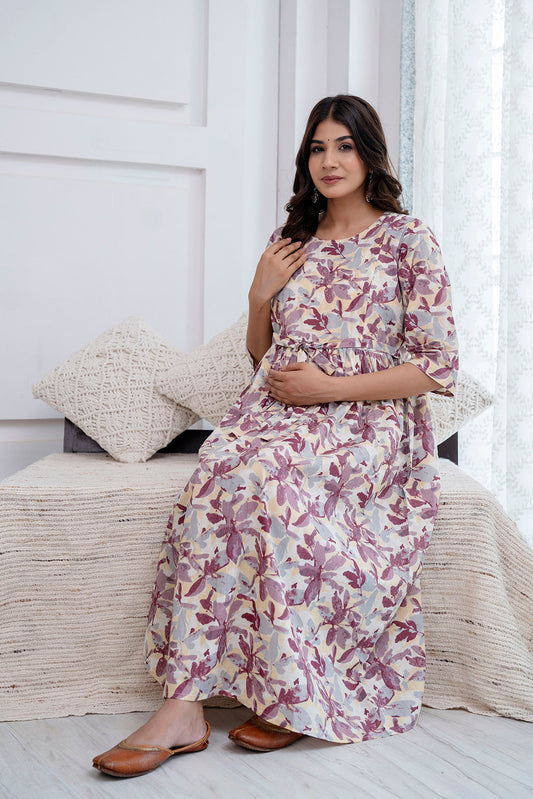 Off White Maternity Dress For Women | LASVINI - Redefining Indian Fashion with Elegance