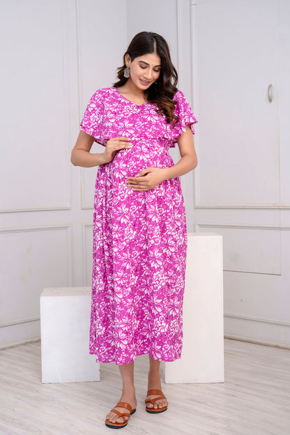 Purple Printed Maternity Dress For Women | LASVINI - Redefining Indian Fashion with Elegance