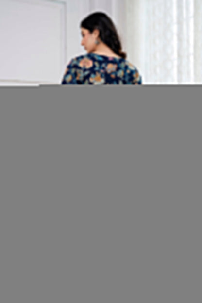 Navy Blue Printed Maternity Dress For Women | LASVINI - Redefining Indian Fashion with Elegance