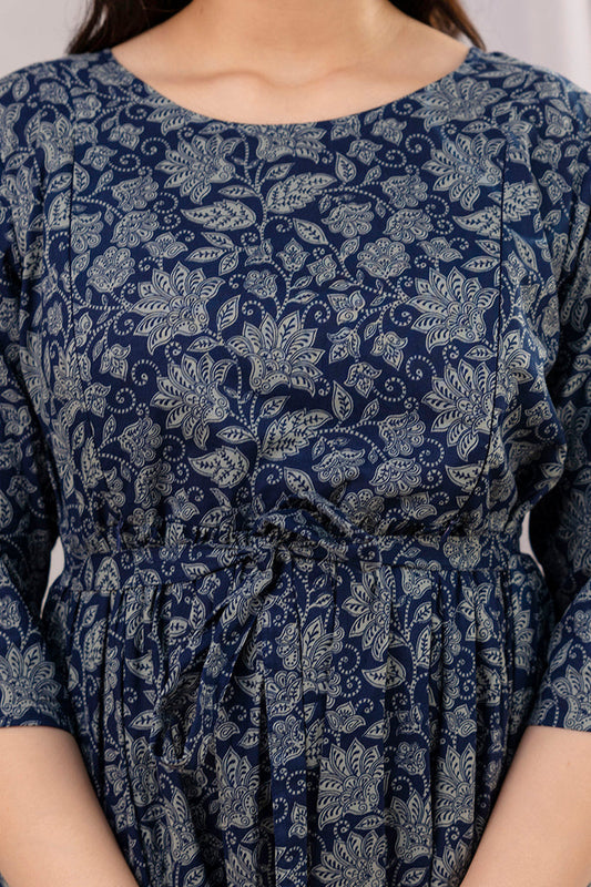 Navy Blue Printed Maternity Dress For Women | LASVINI - Redefining Indian Fashion with Elegance