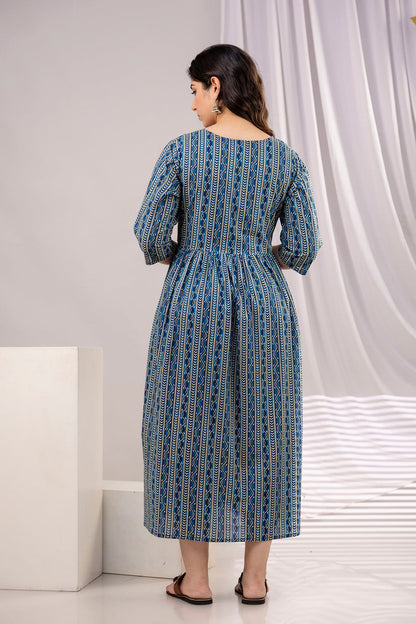 Navy Blue Printed Maternity Dress For Women | LASVINI - Redefining Indian Fashion with Elegance