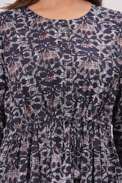 Blue Printed Maternity Dress For Women | LASVINI - Redefining Indian Fashion with Elegance