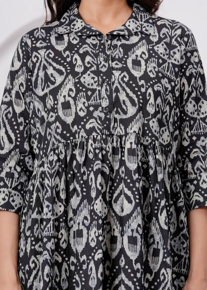 Black Printed Flared Maternity Dress For Women | LASVINI - Redefining Indian Fashion with Elegance