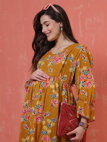 Women Floral Printed Flared Maternity Dress | LASVINI - Redefining Indian Fashion with Elegance