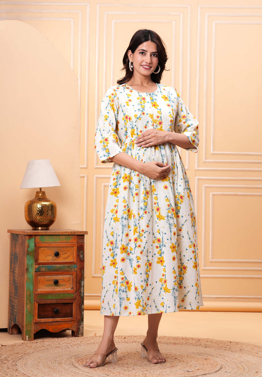Floral Printed Flared Maternity Dress for Women | LASVINI - Redefining Indian Fashion with Elegance