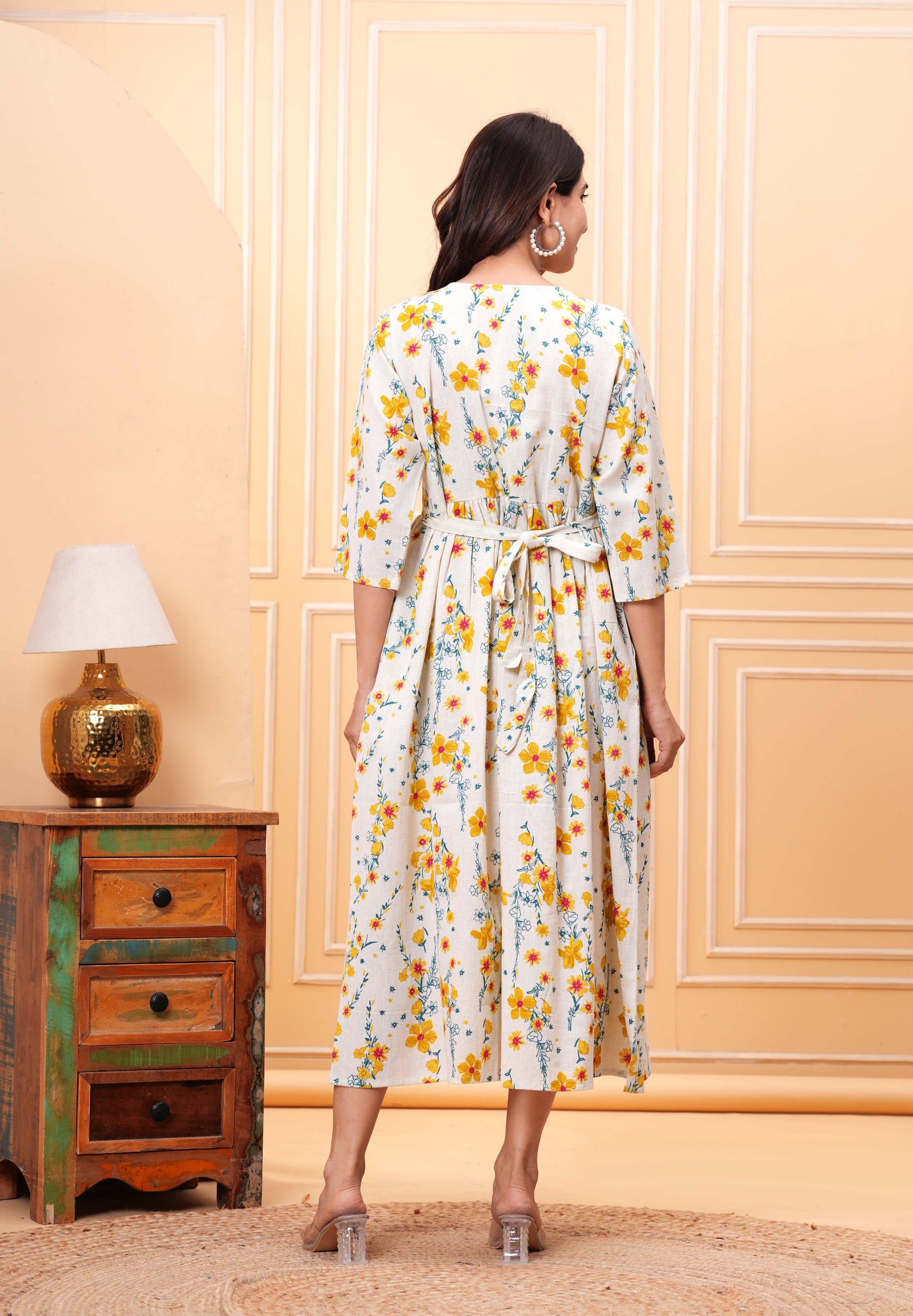 Floral Printed Flared Maternity Dress for Women | LASVINI - Redefining Indian Fashion with Elegance