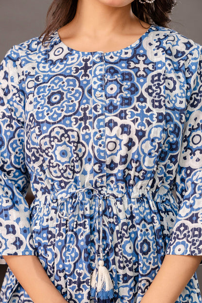 Blue Printed Maternity Dress fro Women | LASVINI - Redefining Indian Fashion with Elegance